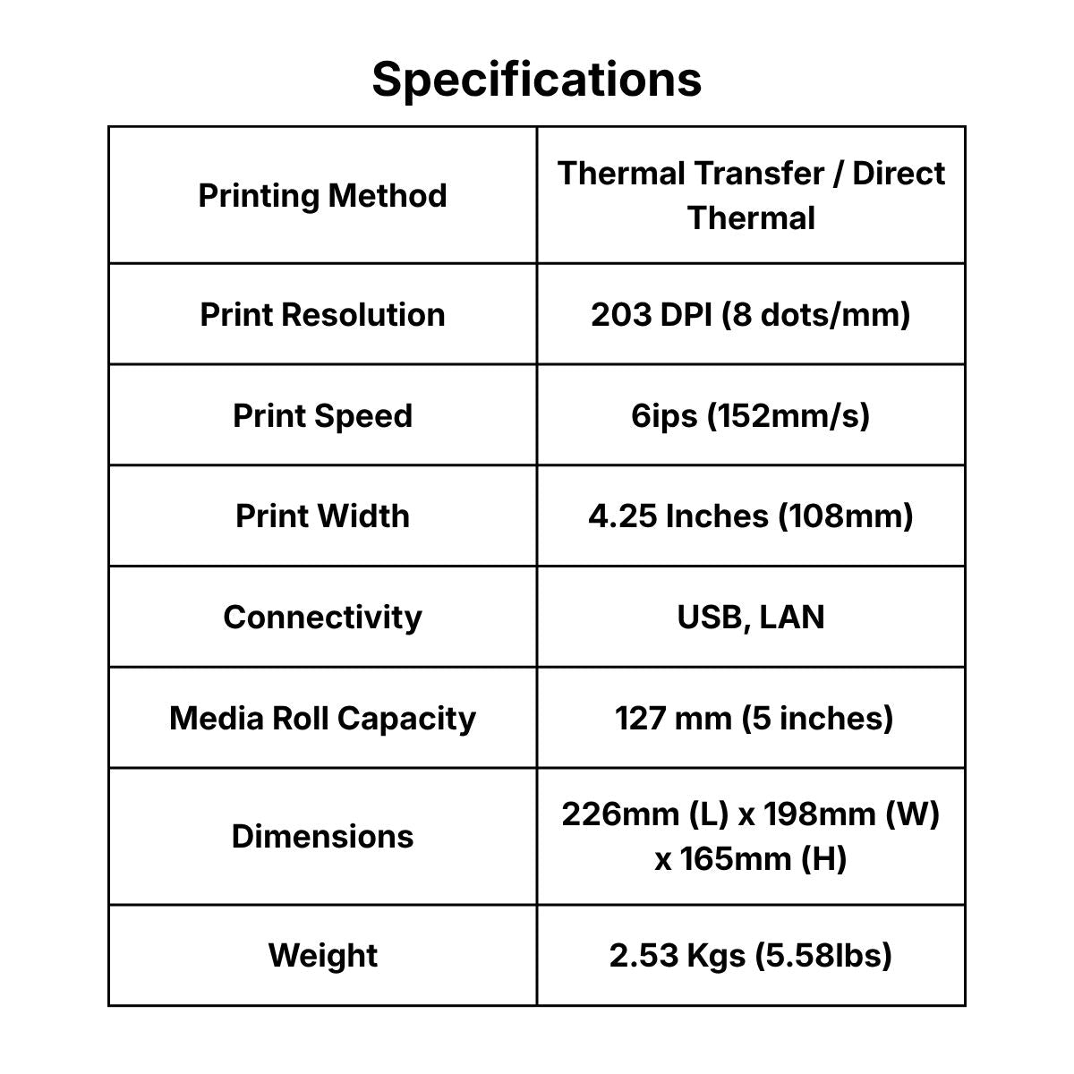 HPRT HT500 203 dpi desktop printer specifications